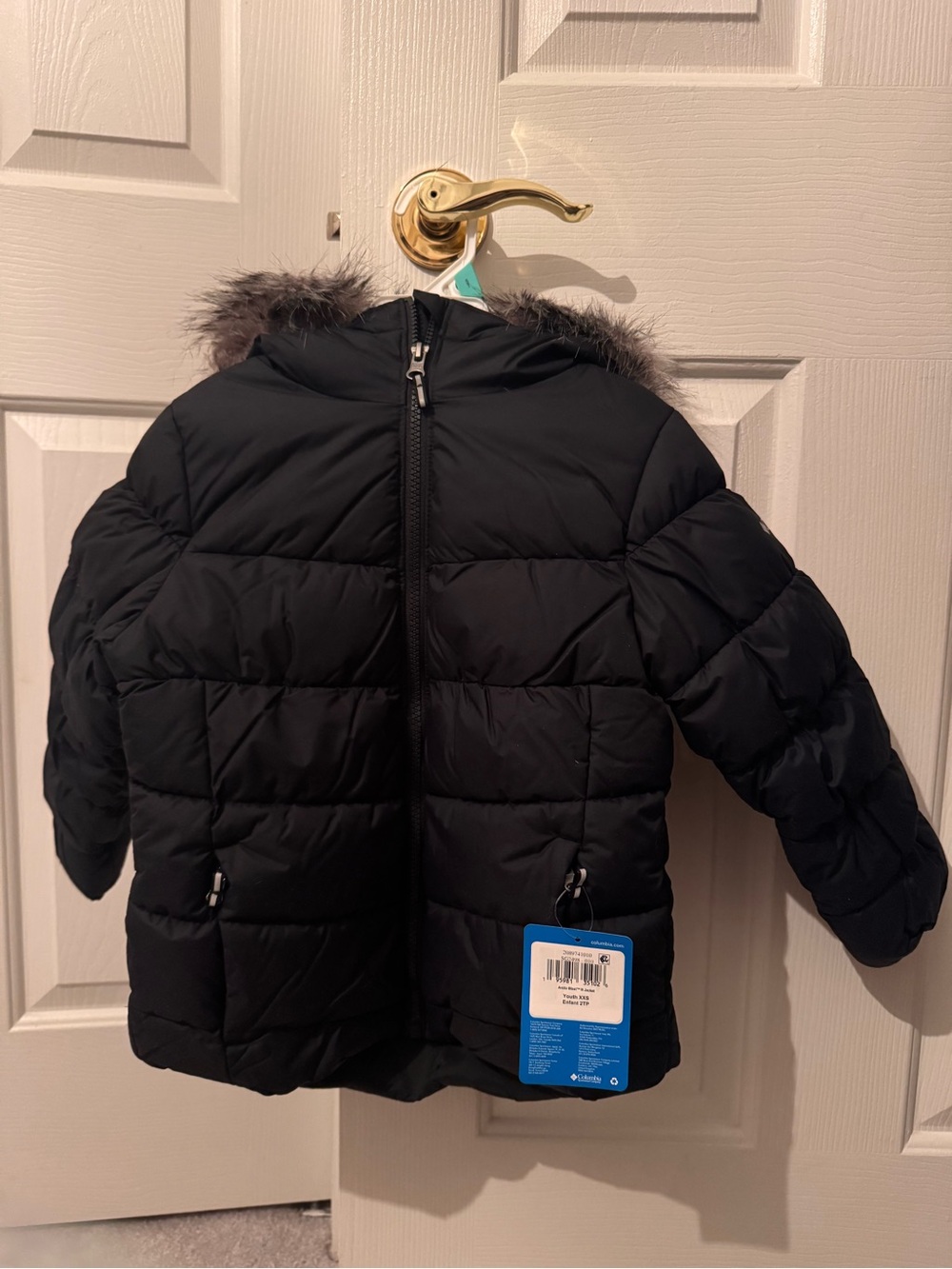 Kids Black Puffer Jacket with Faux Fur Hood - Lightweight Warmth